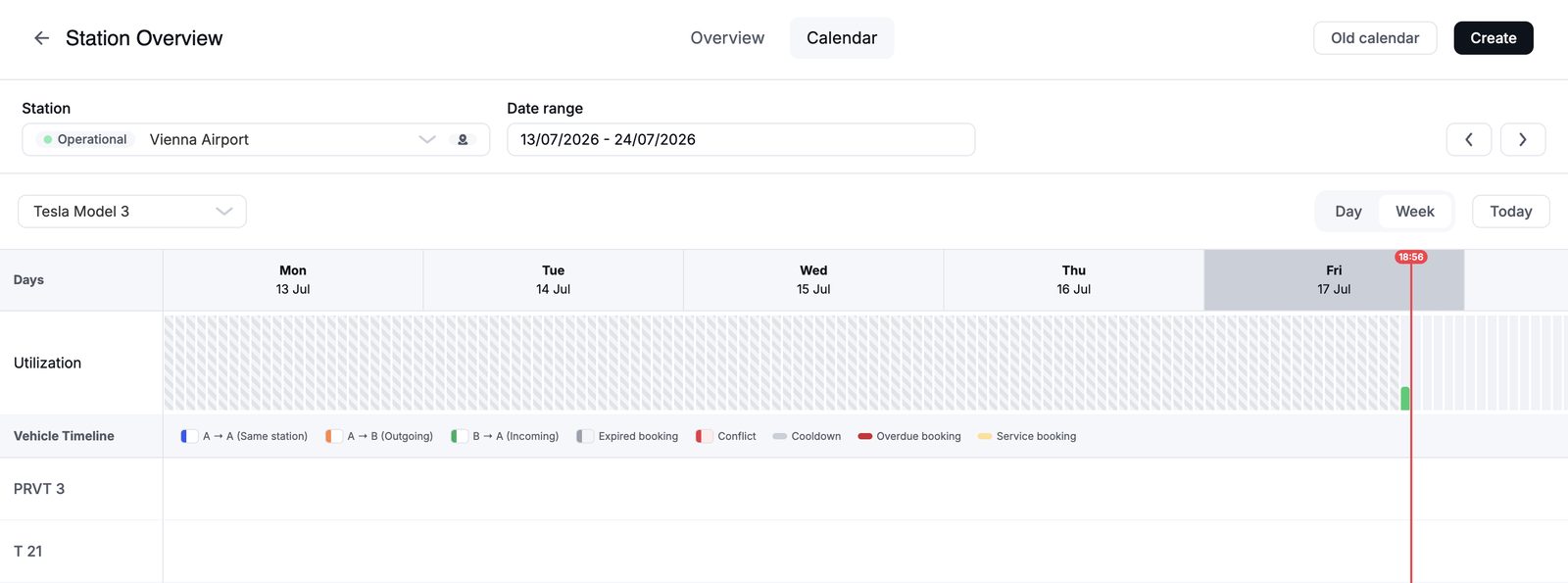 Wunder operator dashboard booking calendar